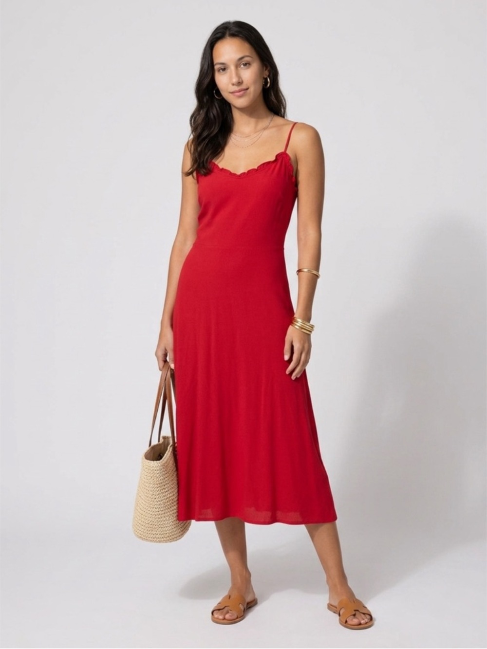 Reformation Red Spaghetti Strap Midi Dress - Classic Women's Summer Dress